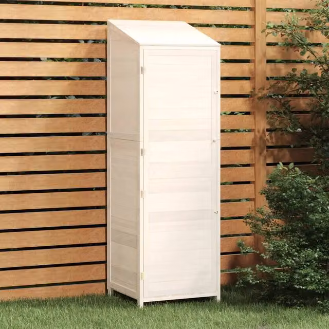 Berkfield Home White Pent Garden Shed Tall Cabinet in Solid Wood, W/D/H: 55 x 52 x 174.5 cm – 1