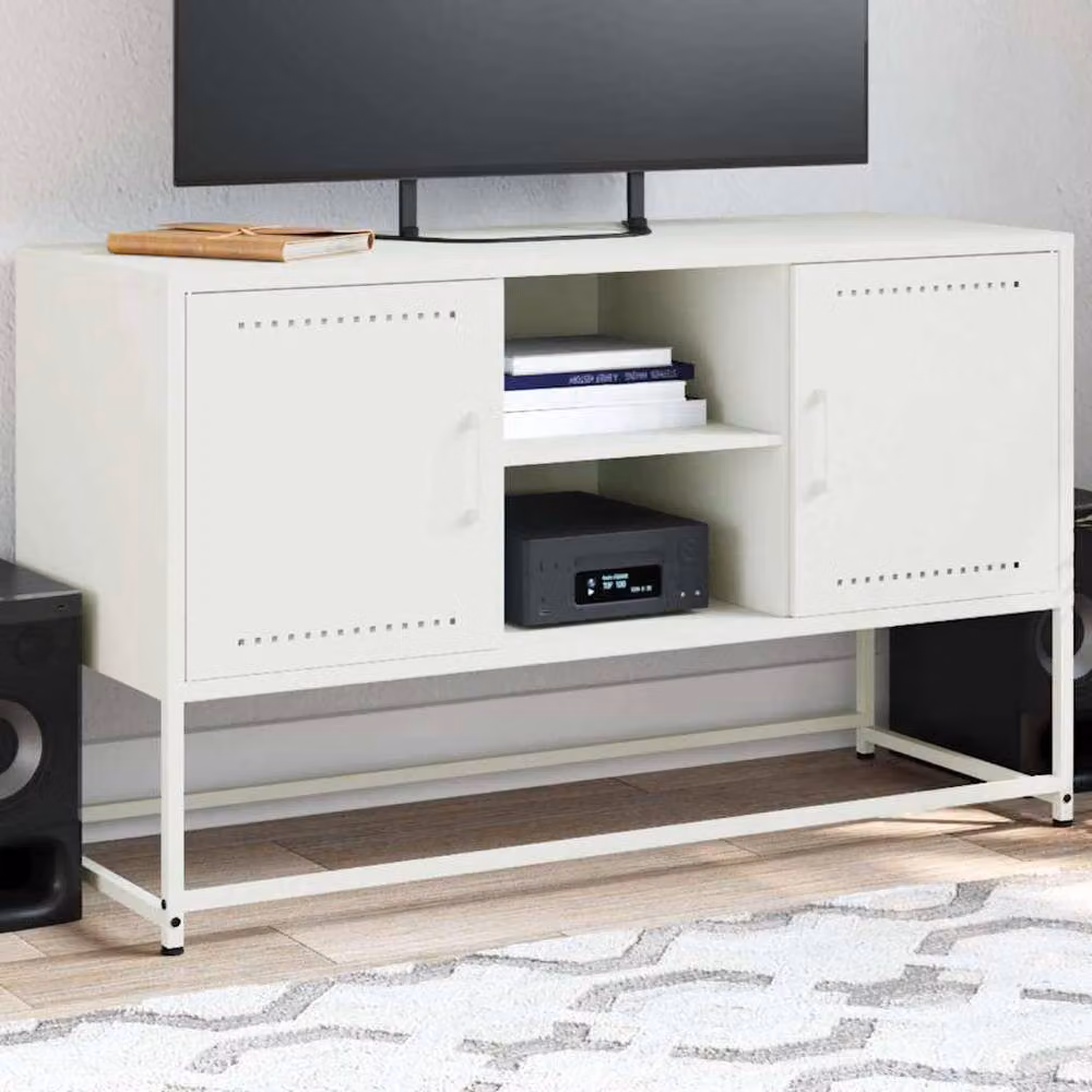 Berkfield Home Industrial White Steel TV Cabinet, W: 100.5 cm, D: 39 cm, H: 60.5 cm – 2
