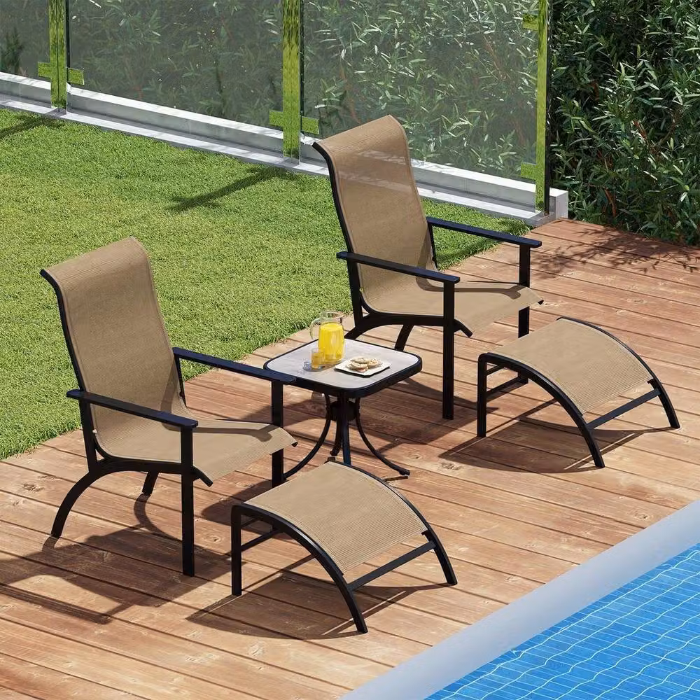KORVIXA 5 Piece Brown Patio Conversation Furniture Set with Upholstered Cushions and Ottoman – 3