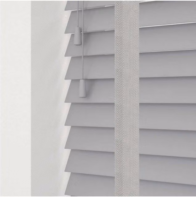 NewEdgeBlinds 50mm Real Wood Venetian Blind with Tapes, Light Grey, W: 50 cm, H: 120 cm