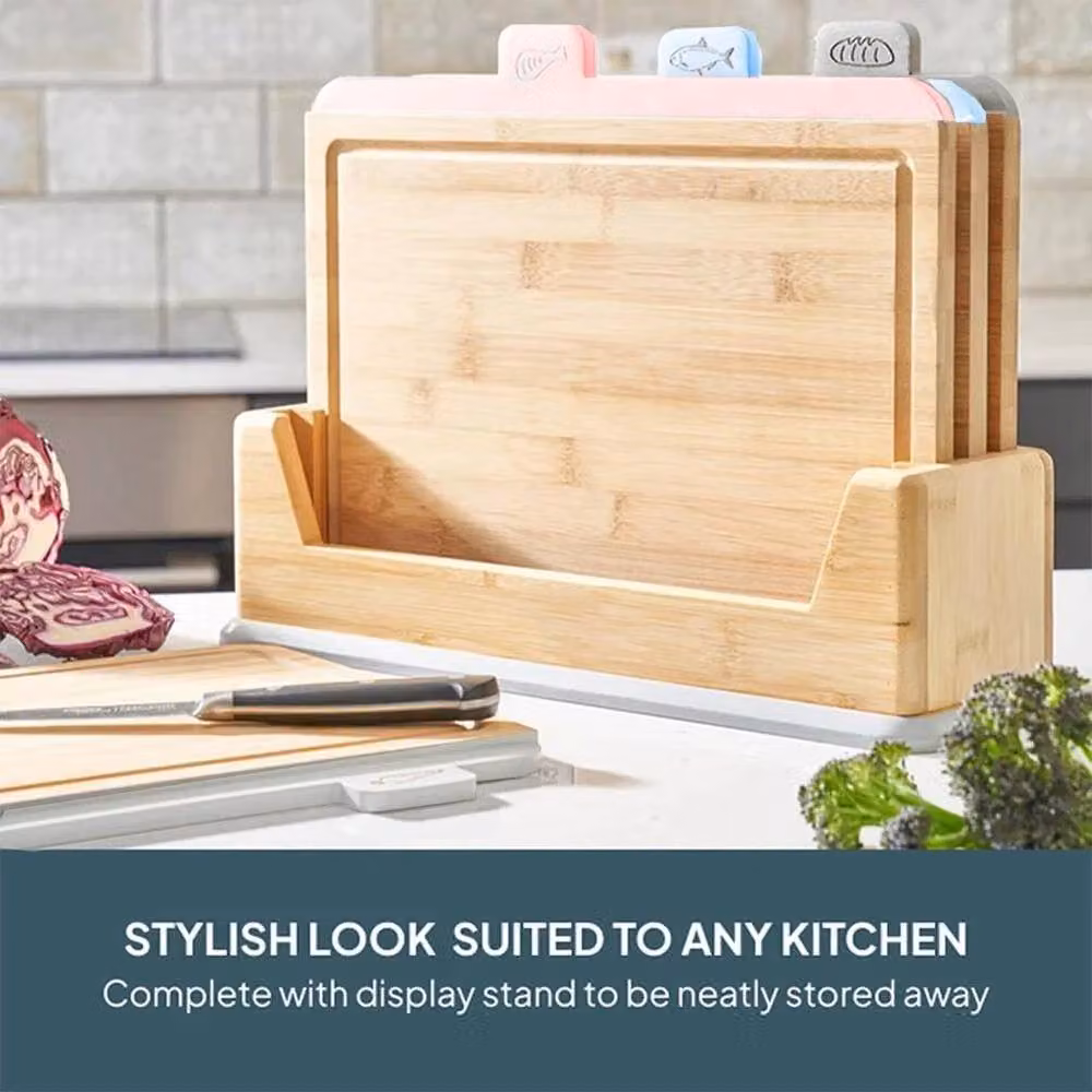 Kelvenix Cooks Professional Index Rectangular Bamboo Chopping Board Set in Brown – 2