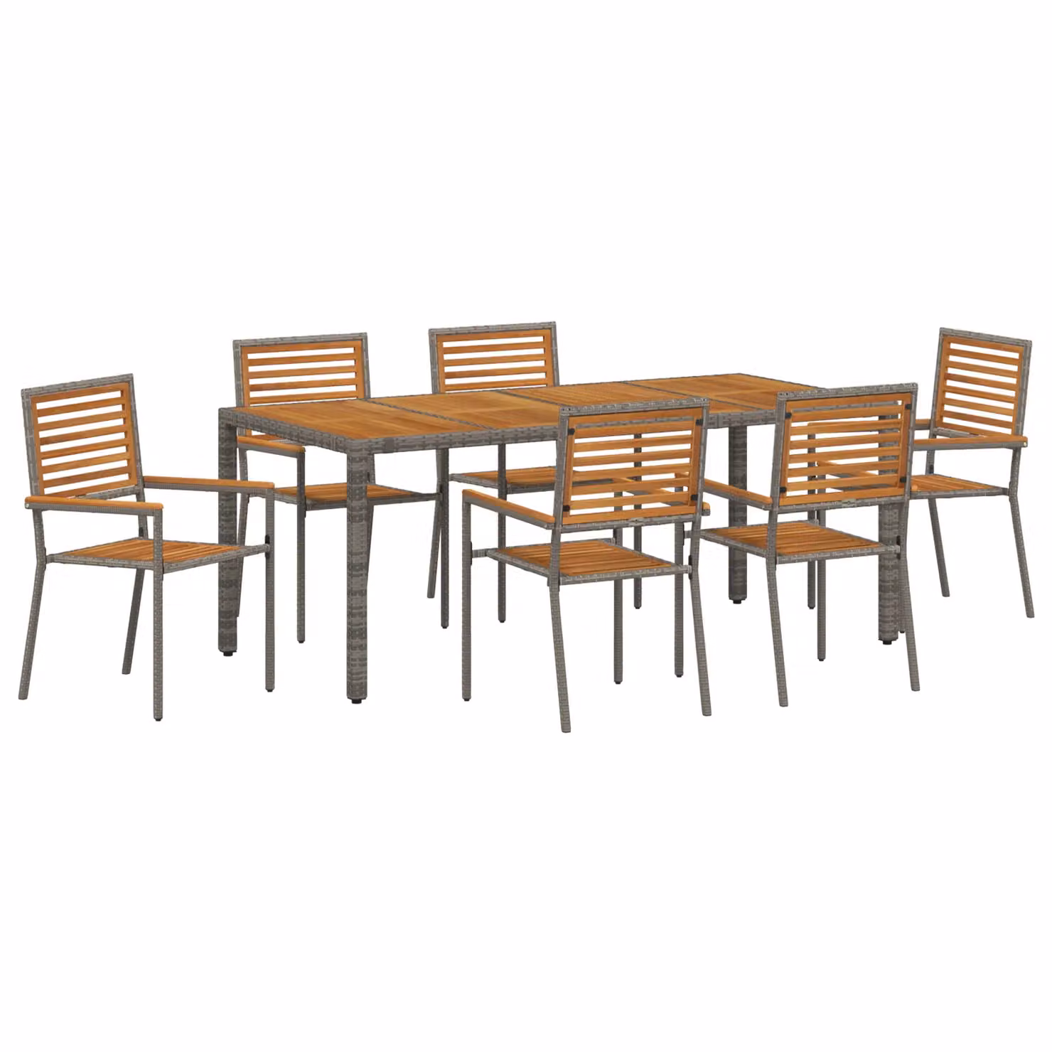 Berkfield Home 7 Piece Grey Poly Rattan and Acacia Wood Garden Dining Set – 2