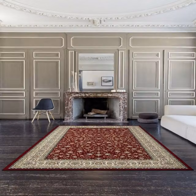 The Rug Shop UK Border Floral Red Traditional Machine Woven Area Rug W: 160 cm, L: 230 cm