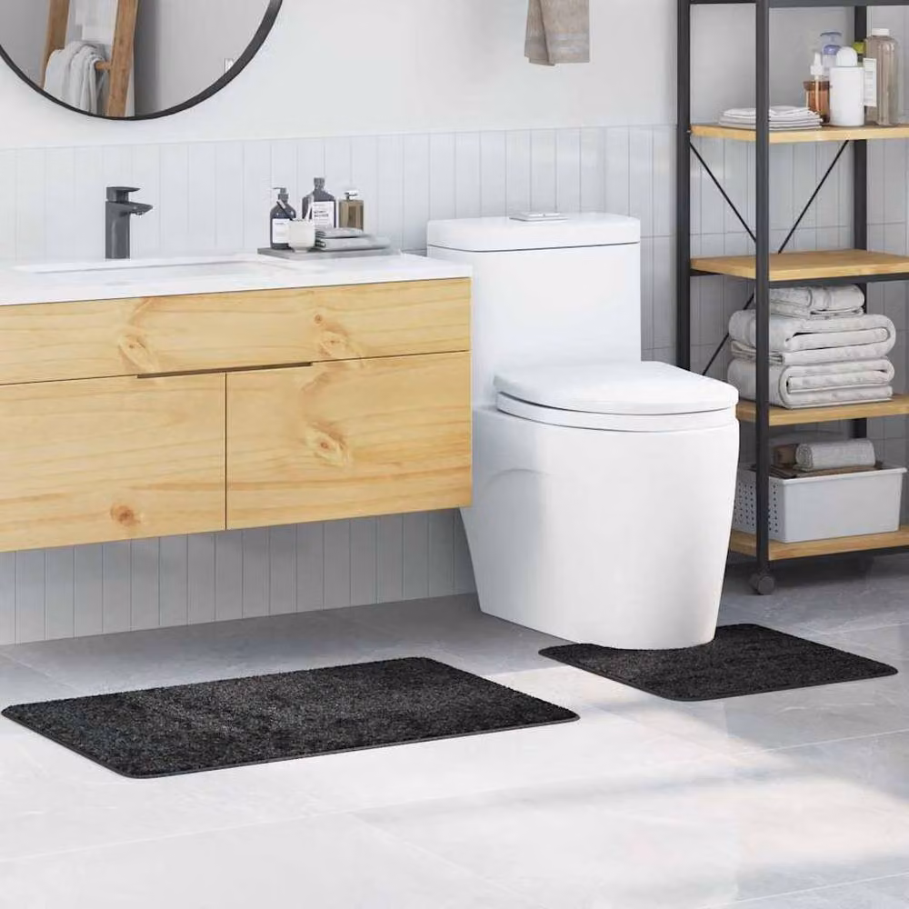 Berkfield Home 2 Piece Non-Slip Microfibre Bath Mat Set in Grey – 2