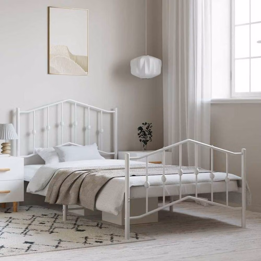 Berkfield Home Metal Bed Frame with Headboard and Footboard, White, W/D/H: 100 x 200 cm – 2