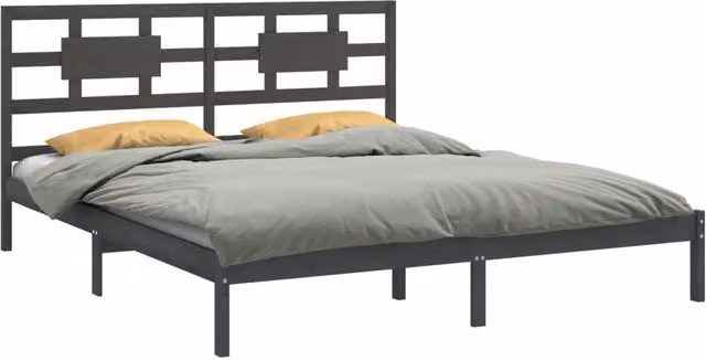 Berkfield Home Beautiful Modern Bed Frame in Grey Solid Pine Wood, W/D/H: 200 x 200 x 205.5 cm – 1