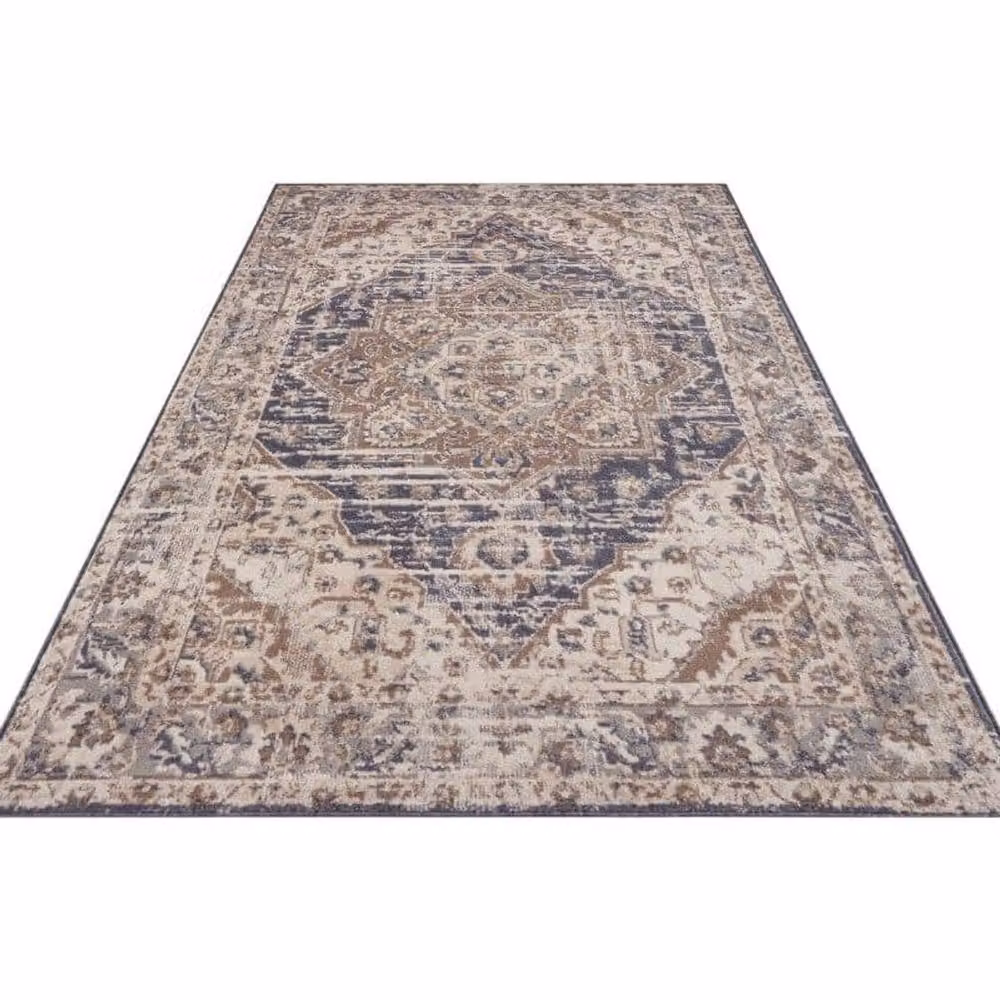THE RUGS Terrain Designer Blue Medallion Shortpile Polypropylene Rug, W: 120 cm, D: 80 cm – 3