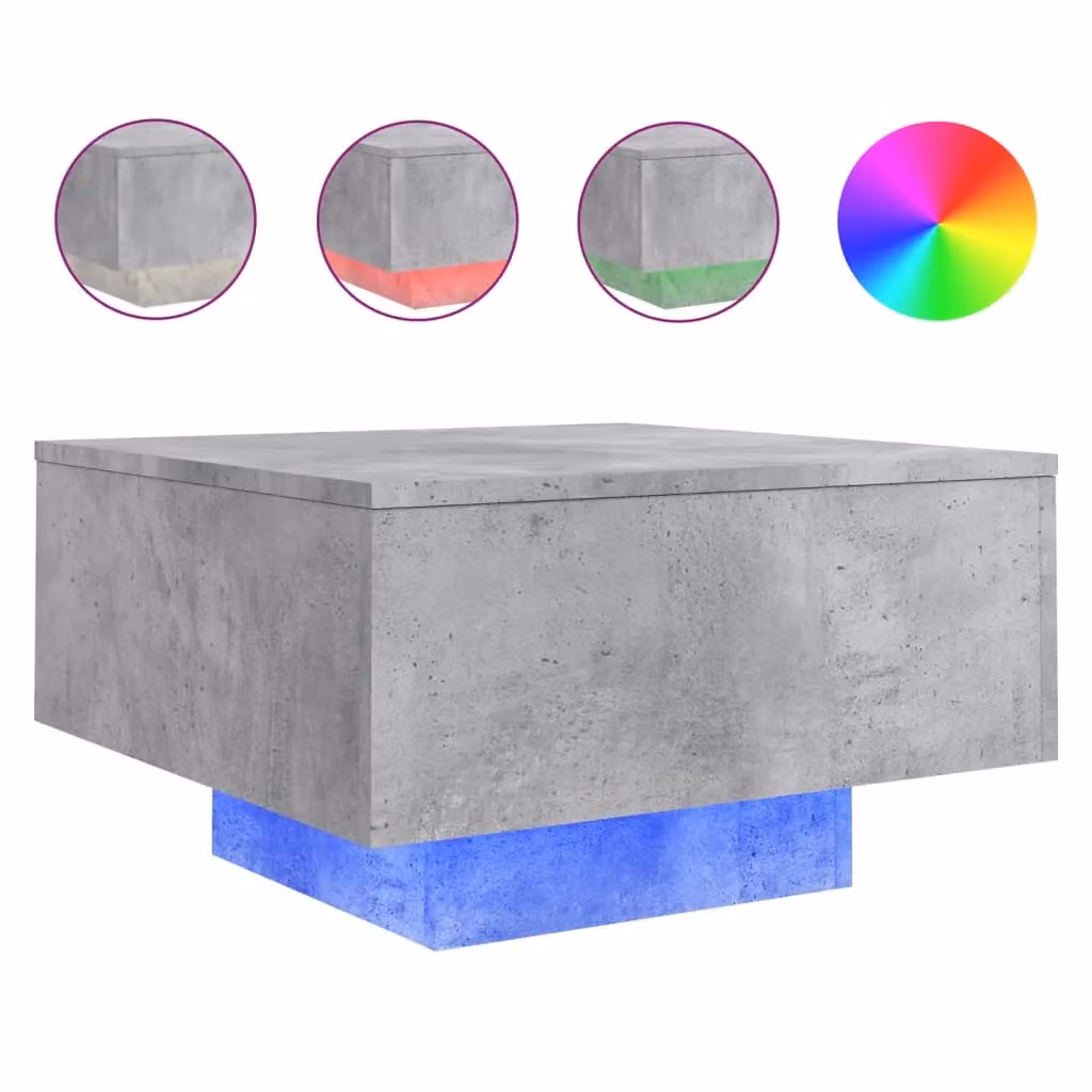 Berkfield Home Modern Square Coffee Table with LED Lights in Concrete Grey, W/D/H: 55 x 55 x 31 cm – 2