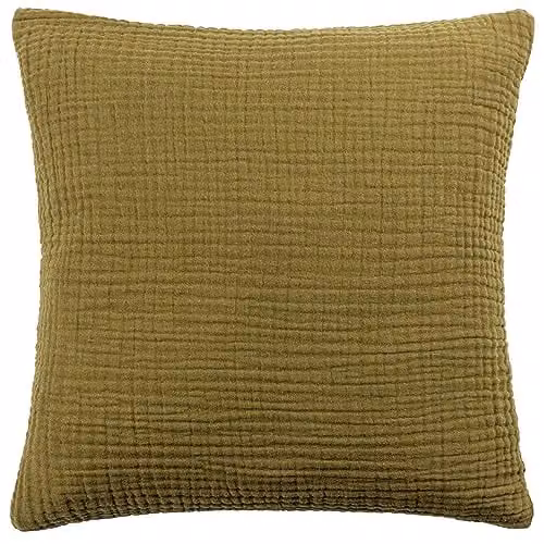 Riva Home Square Cotton Cushion with Removable Cover, Beige/Green, W/D/H: 45 x 45 x 45 cm – 1