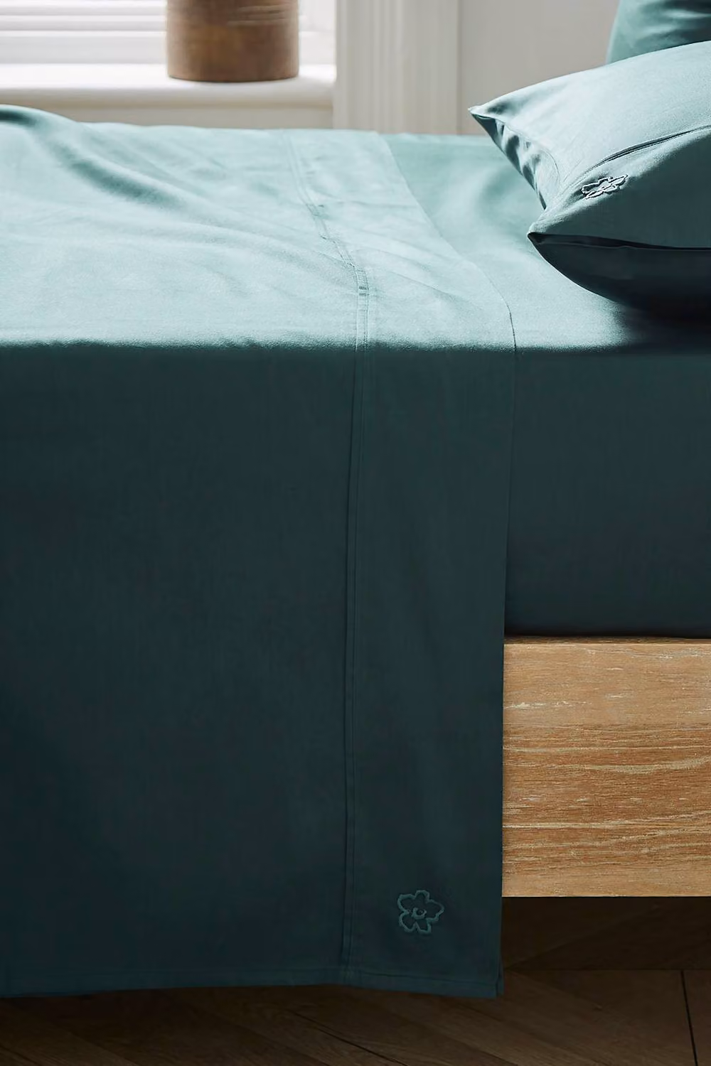 Ted Baker 250 Thread Count Mako Satin Cotton Plain Dye Flat Sheet, Green, W: 180 cm, D: 200 cm – 2