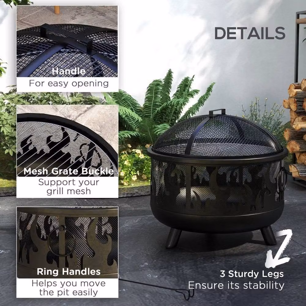 Kelvenix 2-in-1 Outdoor Fire Pit and Wood BBQ Garden Cooker in Black – 3