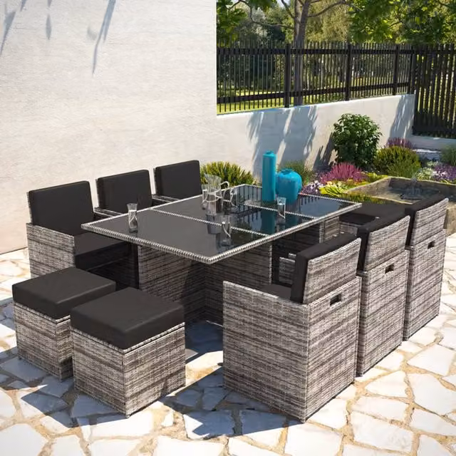 BillyOh Modica 10 Seater Cube Rattan Dining Set in Grey