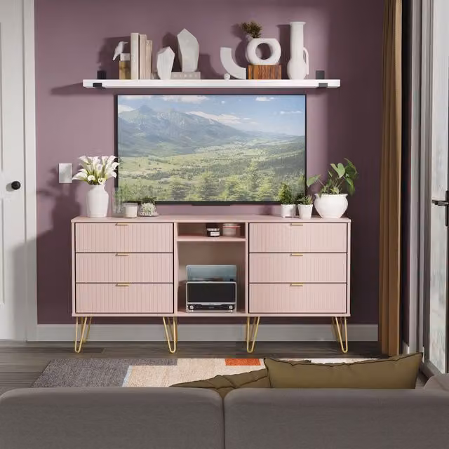 2 U Bexley Ready Assembled 6 Drawer Sideboard in Dusty Pink