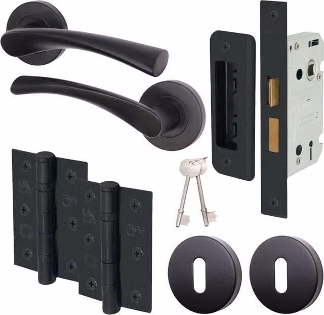 Novi Lever Door Handle Sash Lock Set in Matt Black