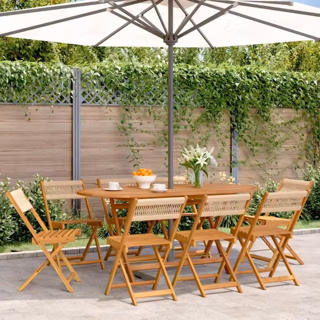 Berkfield Home Set of 8 Folding Garden Chairs in Beige Solid Acacia Wood – 1