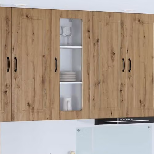 vidaXL Modern Wall Mounted Kitchen Cabinet in White Oak with Glass Doors W/D/H: 40 x 31 x 100 cm – 2