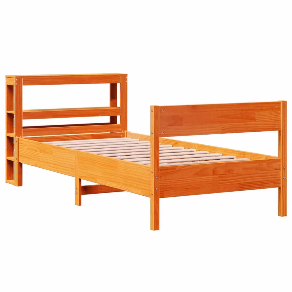 Berkfield Home Solid Pine Small Single Bed Frame in Waxed Brown with Side Compartments, W/D/H: 75 x 190 x 75 cm – 3