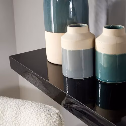 Home Source Pair of Black Glossy Wooden Floating Wall Mounted Storage Shelves, W: 80 cm, D: 38 cm, H: 23.5 cm – 2