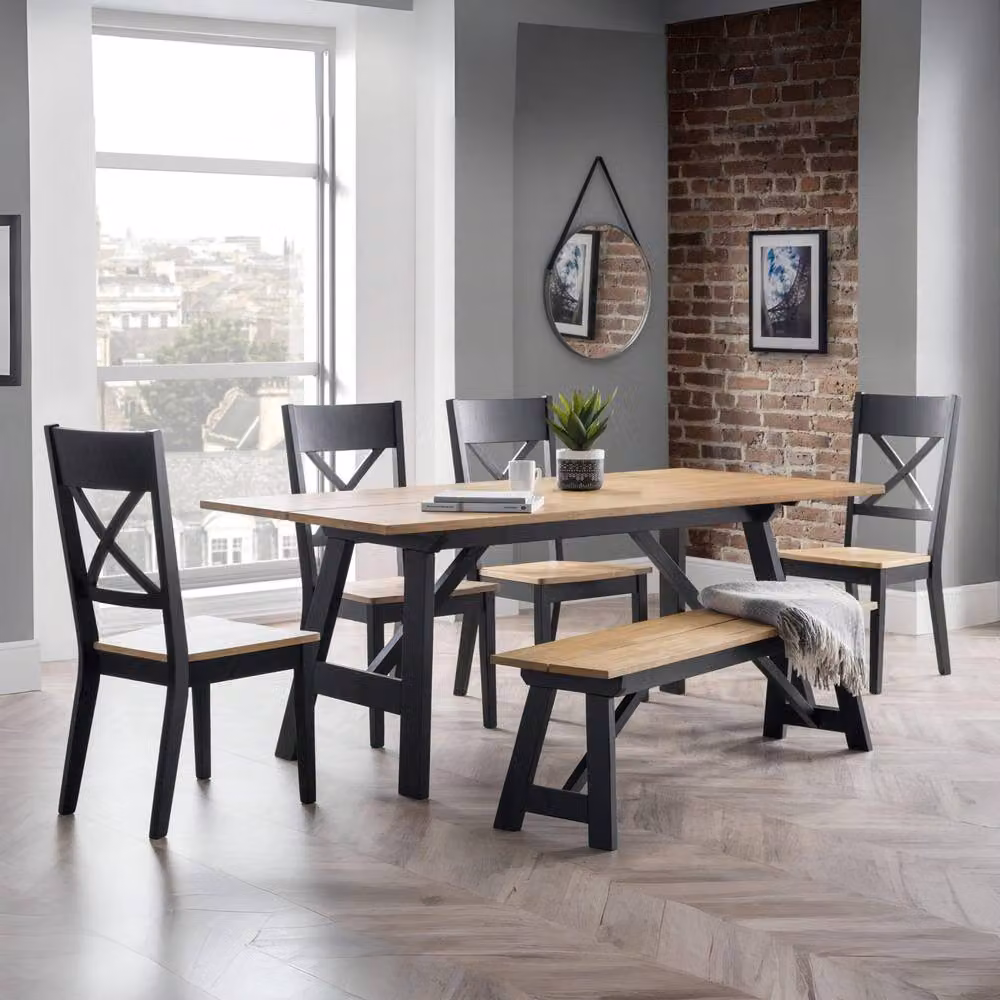 Cheshire Hartley Elegant Rustic Rubberwood Dining Chairs, Set of 2, Black and Multicolour – 4