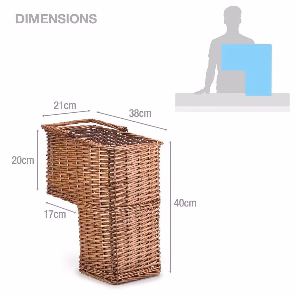 EONLION Large Brown Woven Seagrass and Rattan Stair Basket Organiser with Handles, W: 50 cm, D: 40 cm, H: 50 cm – 2