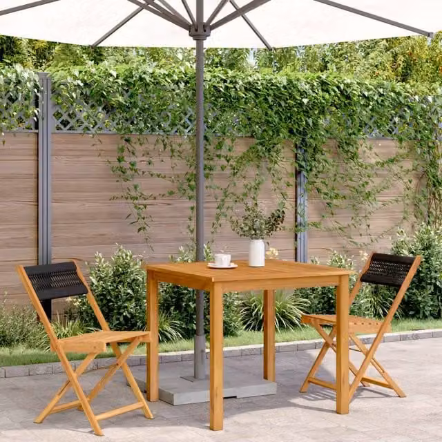 Berkfield Home Beautiful Bistro Chairs, Set of 2, Black Acacia Wood and Tan Rope – 1