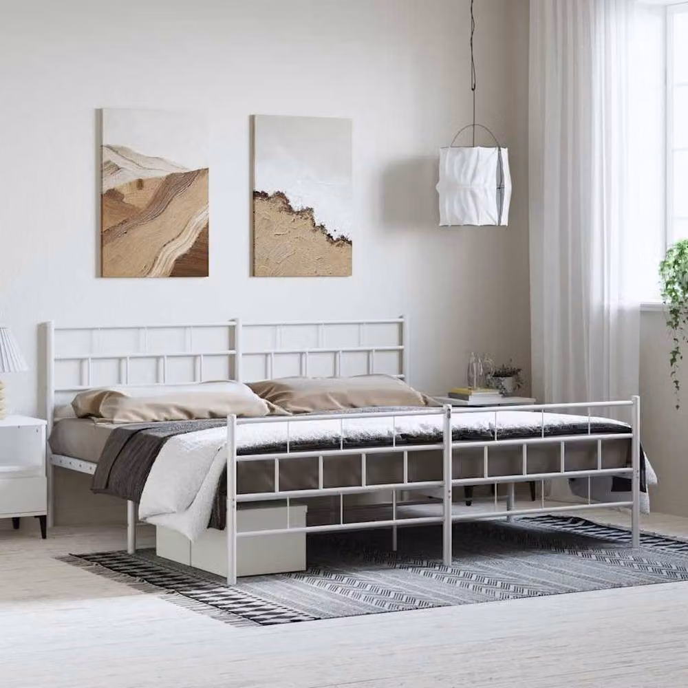 Berkfield Home Metal Bed Frame with Headboard and Footboard in White W/D/H: 193 x 203 cm – 2