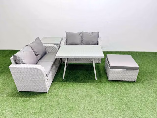 Fimous 5 Seater Rattan Garden Furniture Set in Light Grey