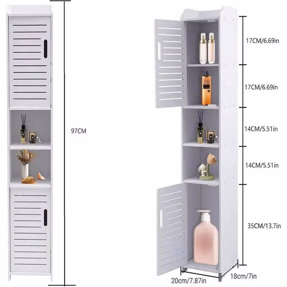 EONLION White Freestanding Bathroom Storage Cabinet with Adjustable Shelves and Back Panel – 2