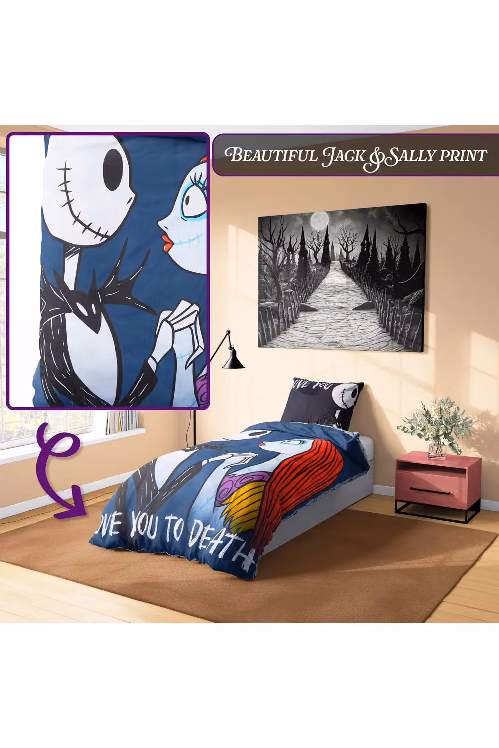 Disney The Nightmare Before Christmas Duvet Cover and Pillowcase Set, Black and Multicolour, W: 135 cm, D: 200 cm – 6