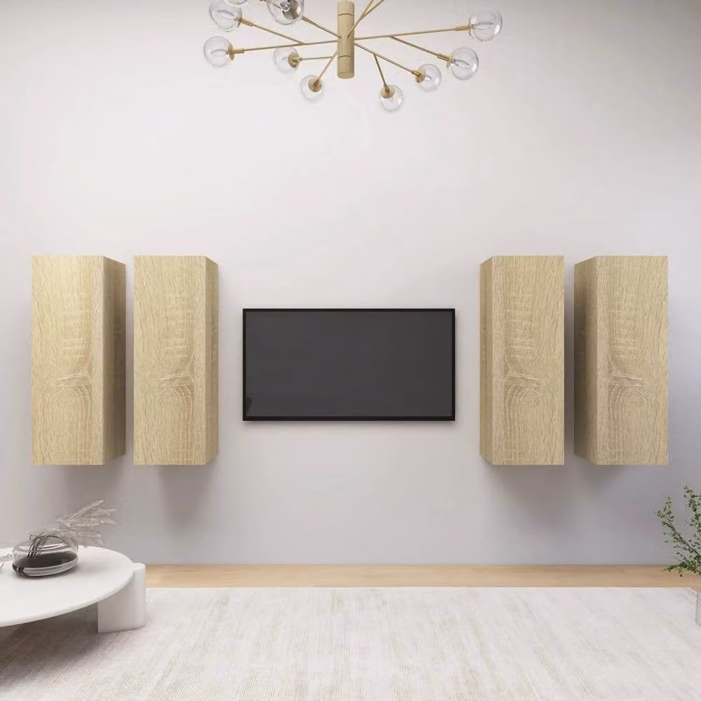 Berkfield Home Set of 4 TV Cabinets in Sonoma Oak Light Oak Engineered Wood W/D/H: 30.5 x 30 x 90 cm – 1
