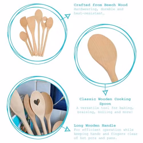 Argon Tableware Wooden Cooking Spoons, Pack of 12, Brown, Length: 30 cm – 1