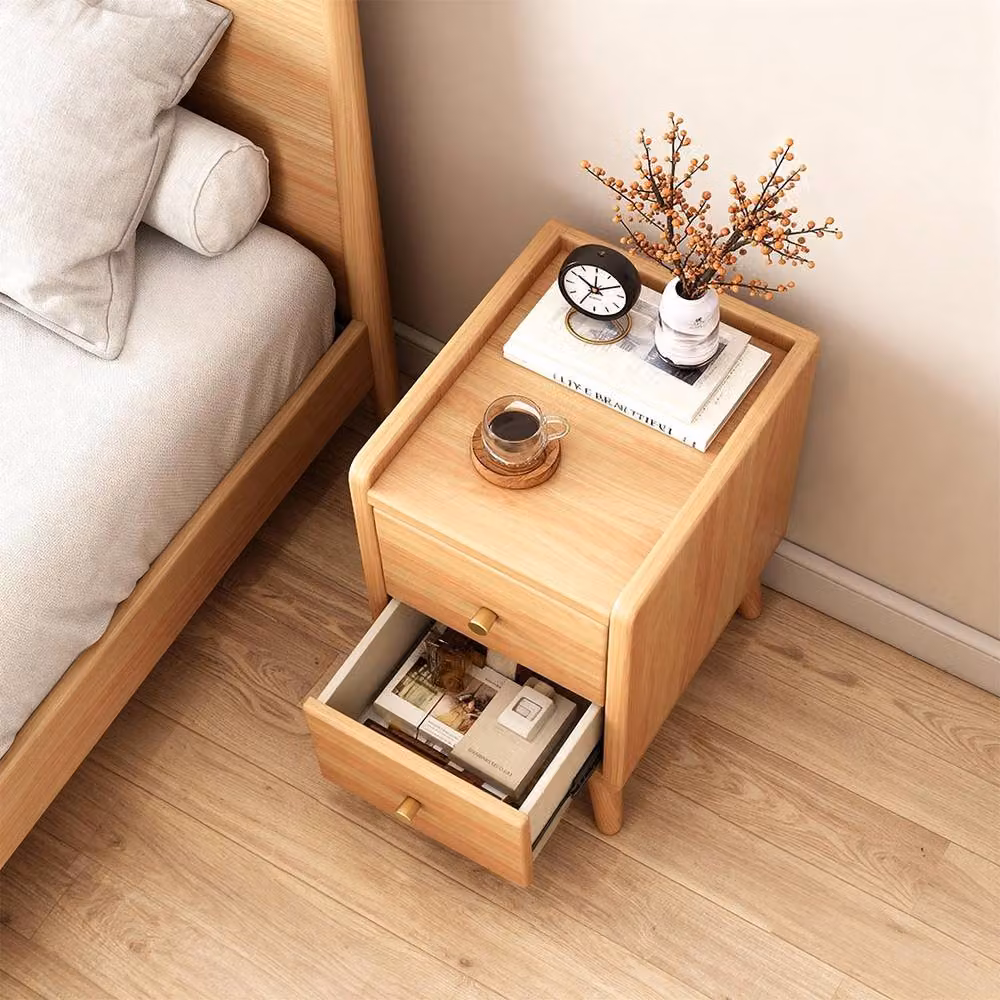 KORVIXA Slim Wood Bedside Table Narrow Cabinet with Drawers and High Legs in Brown – 4