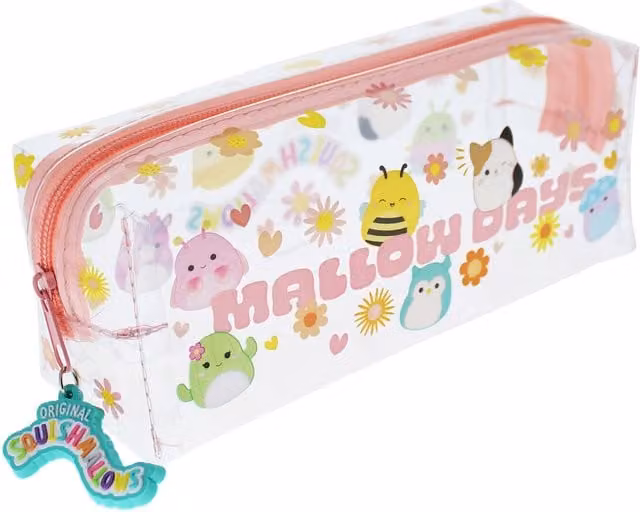 Squishmallows Clear Plastic Zip Pencil Case in Transparent and White