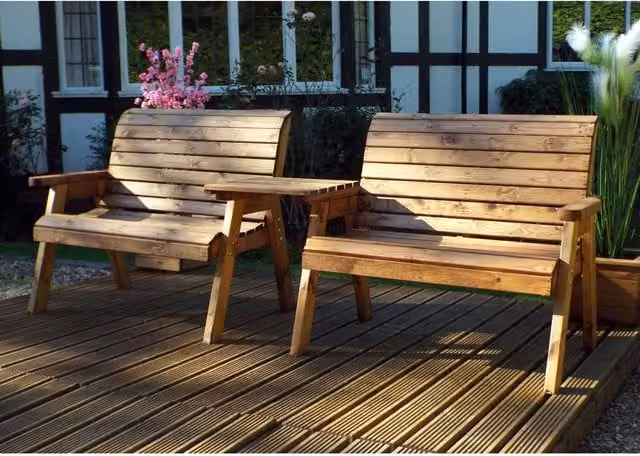 Charles Taylor Rustic Brown Oiled Wood Twin Straight Bench Set