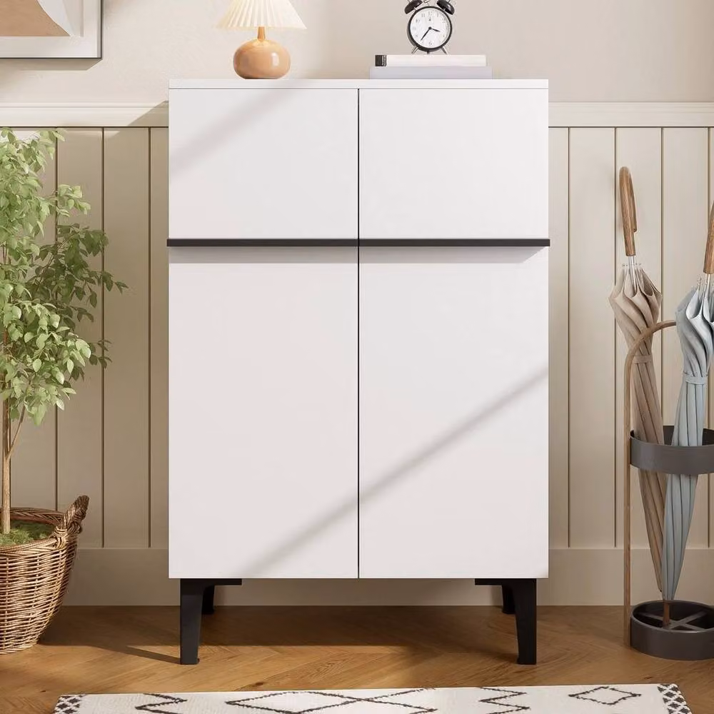 PAWNORA Modern White Double Door Shoe Cabinet with Internal Shelves H 95 cm x W 60 cm x D 34.5 cm – 2