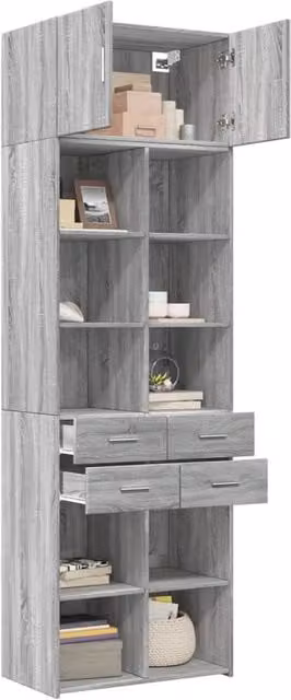 Berkfield Home Grey Sonoma Storage Cabinet with Internal Drawers and Shelves, W: 70 cm, D: 42.5 cm, H: 225 cm – 1