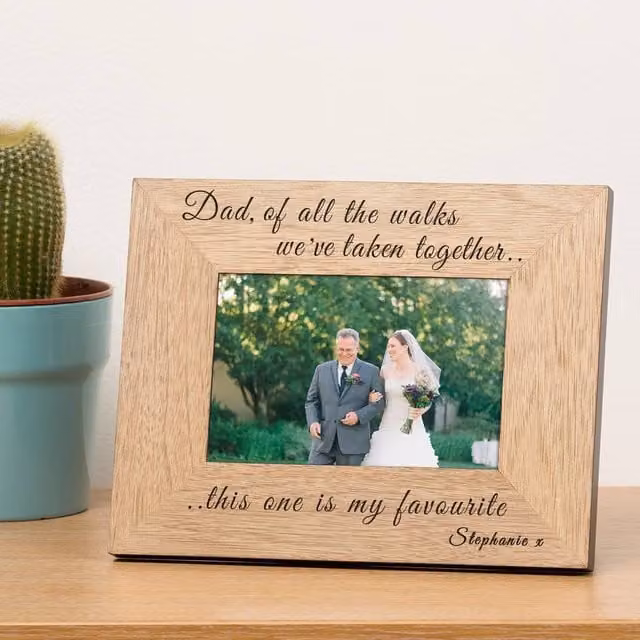 Uniqueful Personalised Men's Wedding Dad Favourite Walks Together Wooden Photo Frame, Brown, W/D/H: 19.5 x 24.5 x 1.0 cm