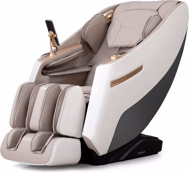 Costway Modern Full Body Massage Chair in White with Synthetic Leather and Armrests