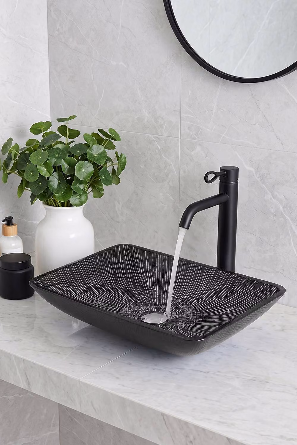 Living and Home Black Tempered Glass Countertop Vessel Washbasin Sink – 4