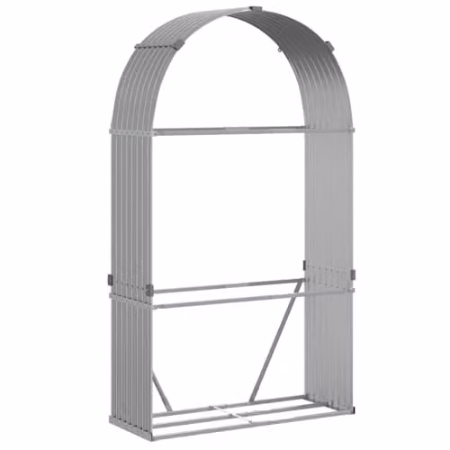 vidaXL Log Holder in Grey Galvanised Steel, W/D/H: 120 x 45 x 210 cm