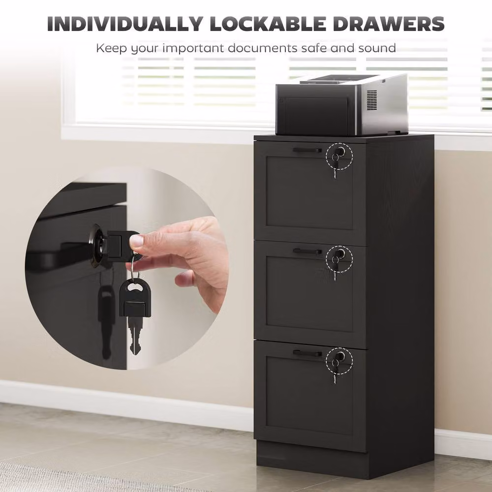 STILVORA 3-Drawer Filing Cabinet with Lock in Black, W: 40.0 cm, D: 40.0 cm, H: 101.0 cm – 8