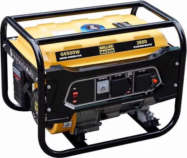 Miller And Mason Portable Petrol Engine Generator 3.4kVa 2800W 8HP G6500W, Yellow