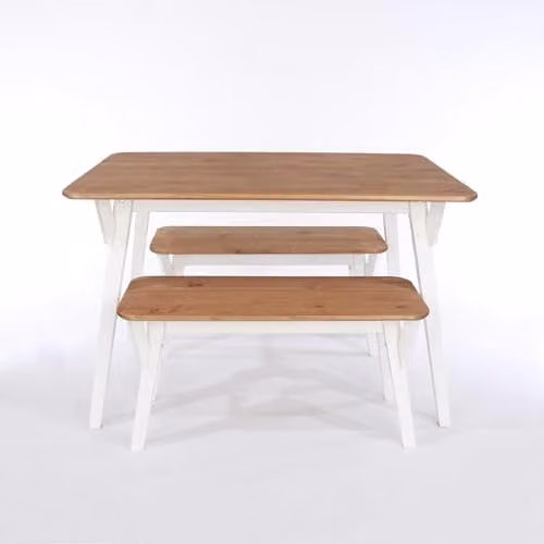 Core Products Premium Corona Rectangular Dining Set with Table and 2 Benches in Waxed Pine, White or Grey – 2