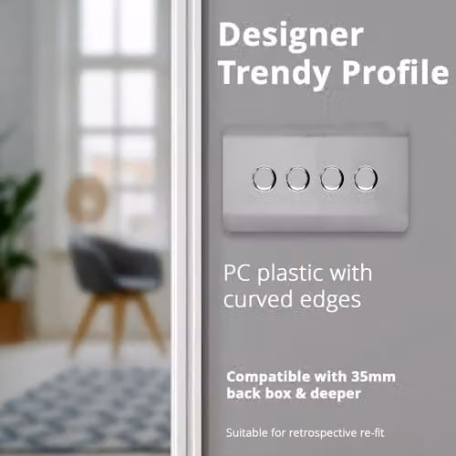 Trendi Switch 4 Gang 1 or 2 Way 150w Rotary LED Dimmer Light Switch in Silver – 3