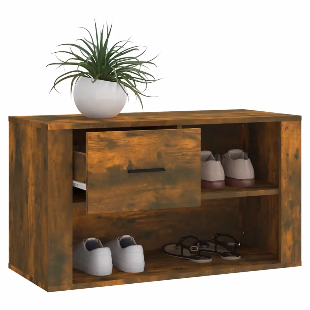 Berkfield Home Smoked Oak Shoe Cabinet in Brown, W/D/H: 80 x 35 x 45 cm – 3
