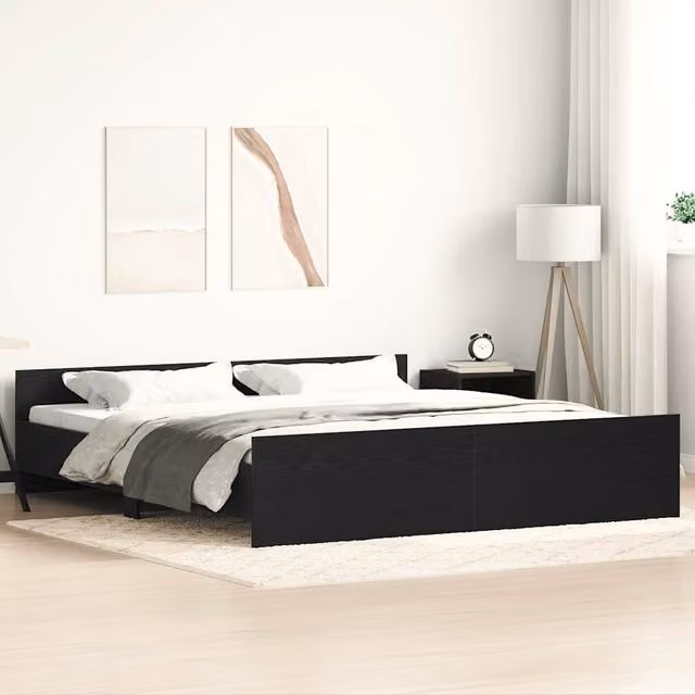 Berkfield Home Bed Frame in Black Oak, Brown Engineered Wood, W/D/H: 180 x 200 cm