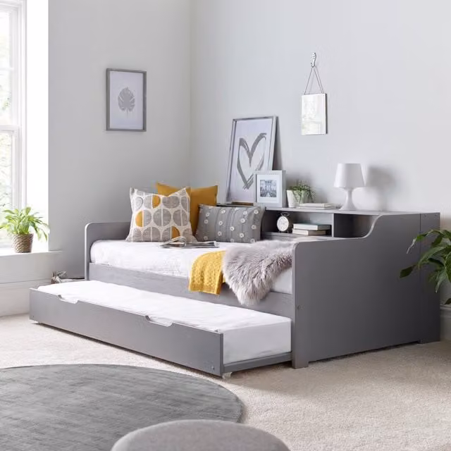 Bedmaster Tyler Grey Bunk Bed and Trundle with Pocket Mattresses and Side Compartments