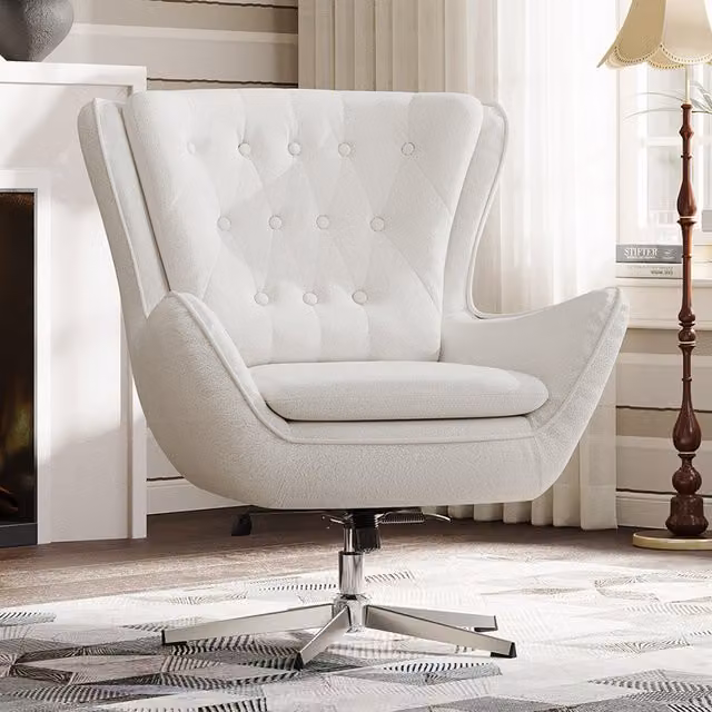 Livingandhome Mid-Century Swivel Linen Office Armchair with Armrests, Beige