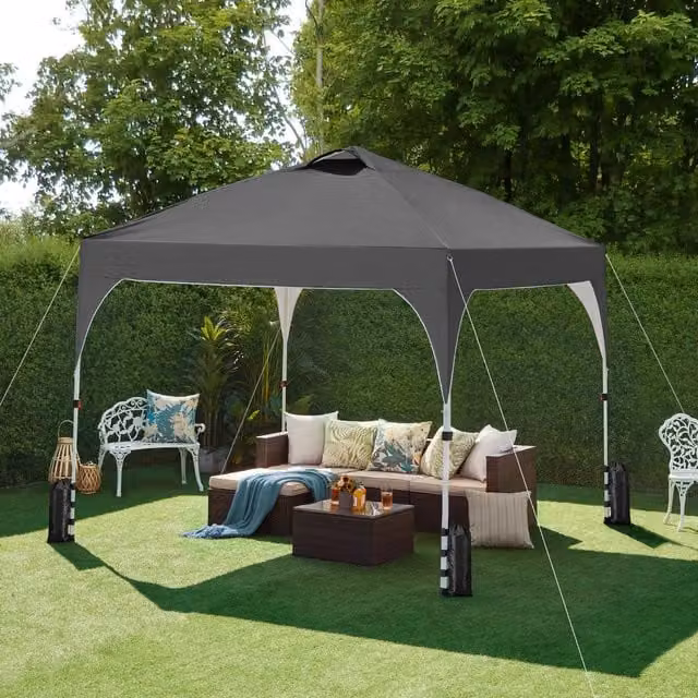 Yaheetech Portable Pop Up Canopy Tent with UPF 50 Polyester Cover and Steel Frame, Grey, W: 300 cm x D: 300 cm