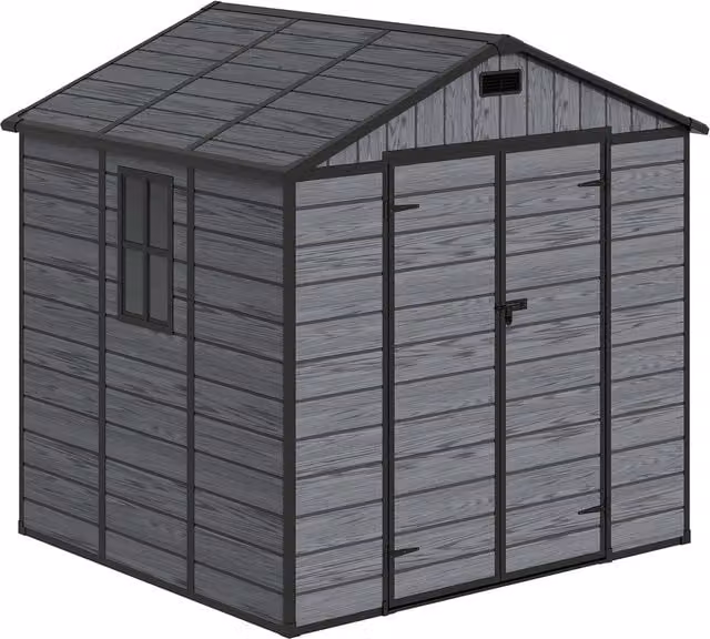 Livingandhome Dark Grey Plastic Outdoor Storage Shed with Double Doors and Gable Roof